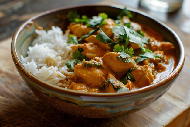 A bowl of comforting and aromatic chicken curry wi generative ai