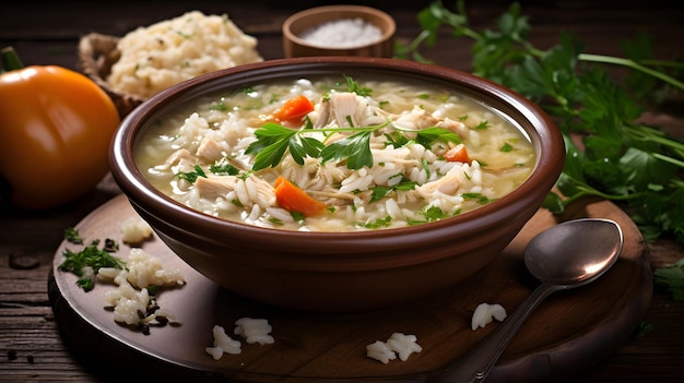 Bowl of comforting chicken and rice soup