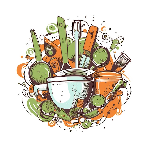 a bowl of cooking utensils and a bowl of vegetables.