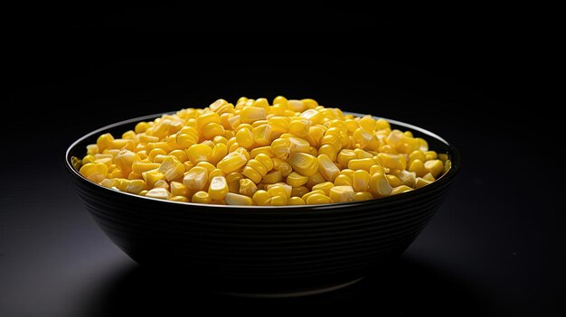 a bowl of corn on black background