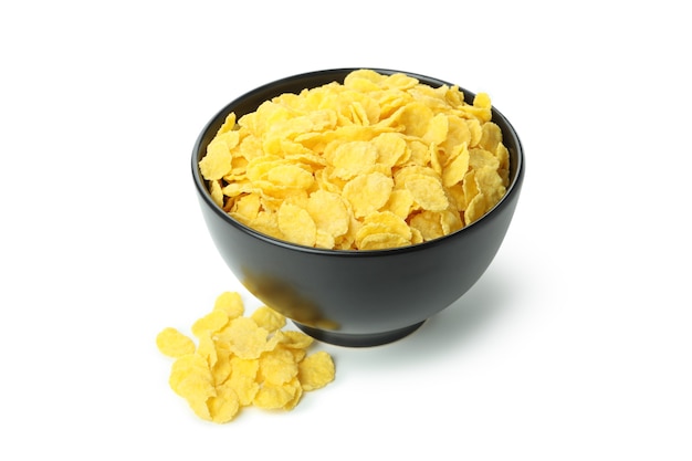 Bowl of corn flakes isolated on white background