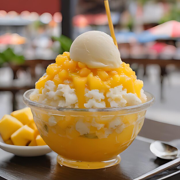 a bowl of corn with a spoon and spoon on a table