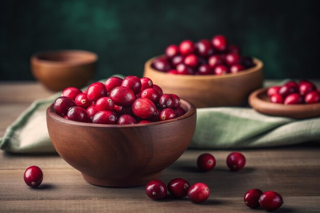 A bowl of cranberries with a green cloth behind it