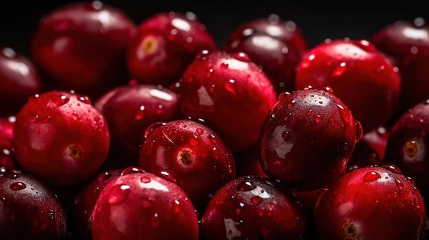 A bowl of cranberries with water droplets on the top