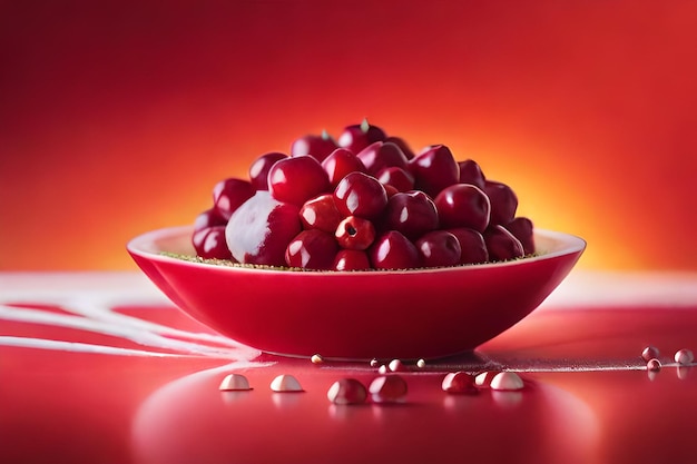 A bowl of cranberries with white chocolates on the side