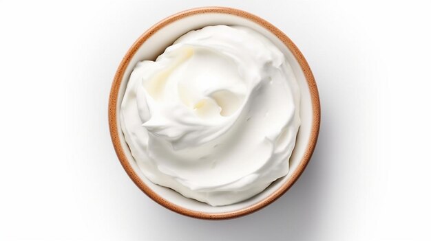 Bowl of cream cheese isolated on white background