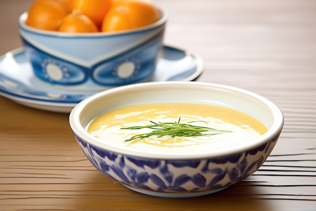 Bowl of creamy butternut soup with a swirl of cream and chives