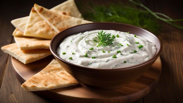 A bowl of creamy yogurt dip perfect for pairing with fresh vegetables or pita bread