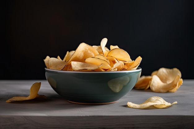 Bowl of crispy potato chips ready for snacking