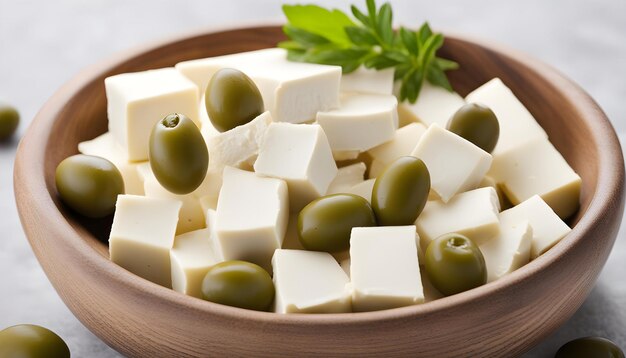 a bowl of cubes of cheese and a bowl of cubes