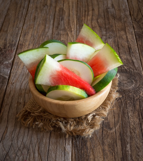 Bowl of cucumber and waterrmelon