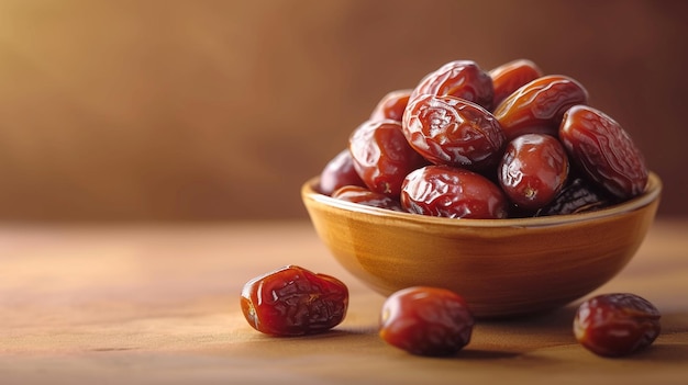 a bowl of dates with a brown background