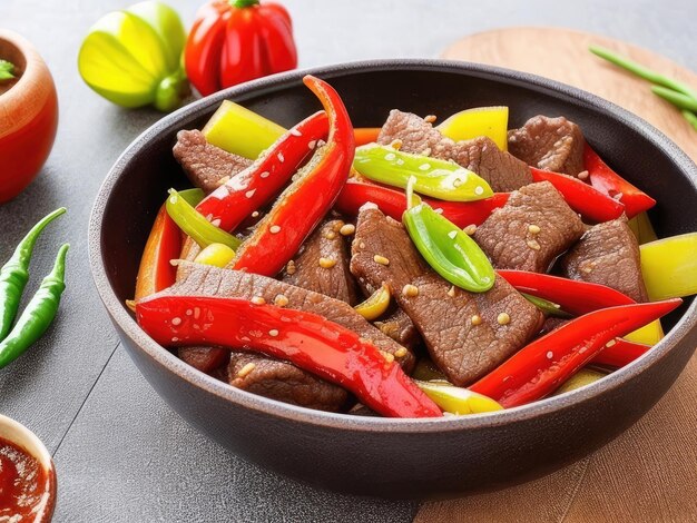 Photo a bowl of delicious fried beef