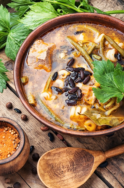 Bowl of delicious meat soup