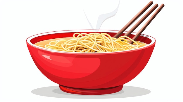 Photo a bowl of delicious noodles the noodles are made from wheat flour and are served in a savory broth the bowl is red and the noodles are yellow