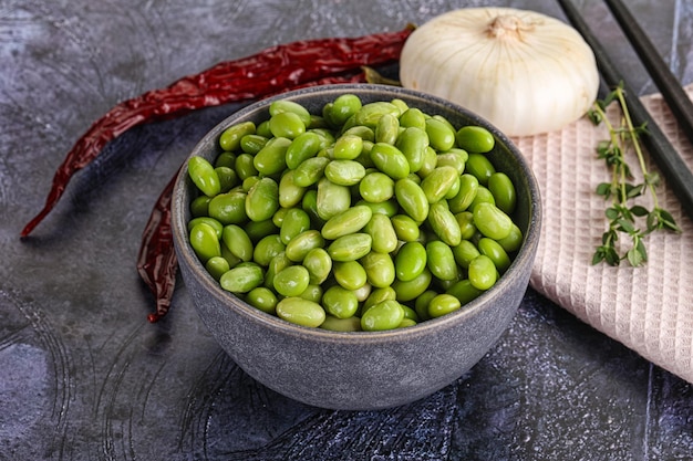 Bowl of delicious raw edamame beans