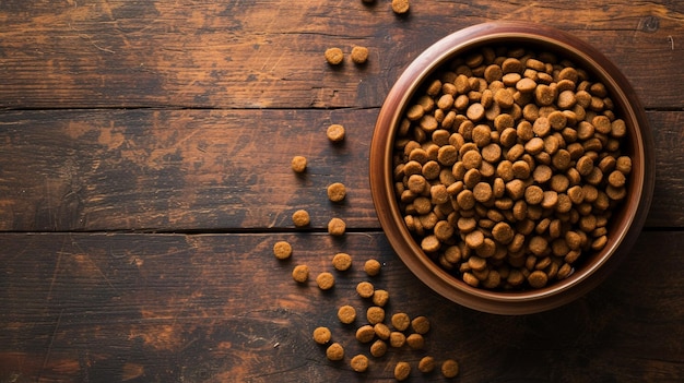 a bowl of dog food with a bowl of dog food on a wooden table