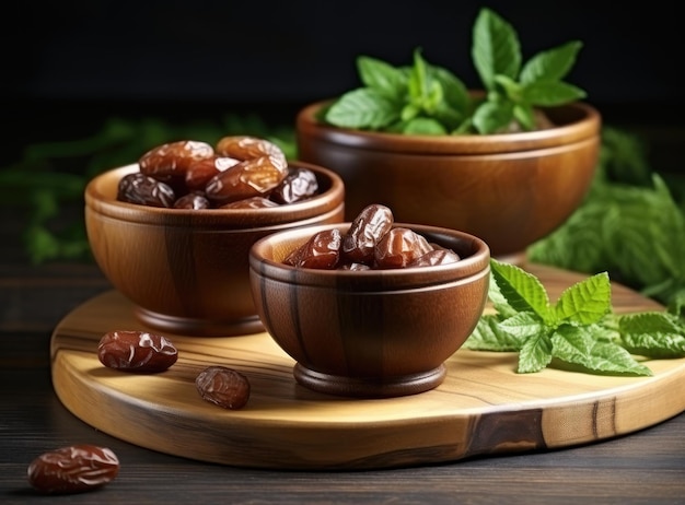 Bowl of dried dates isolated