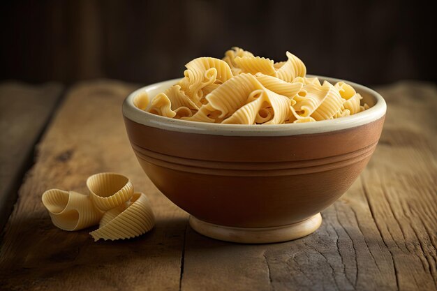 Bowl of dry pasta ready for cooking and serving created with generative ai