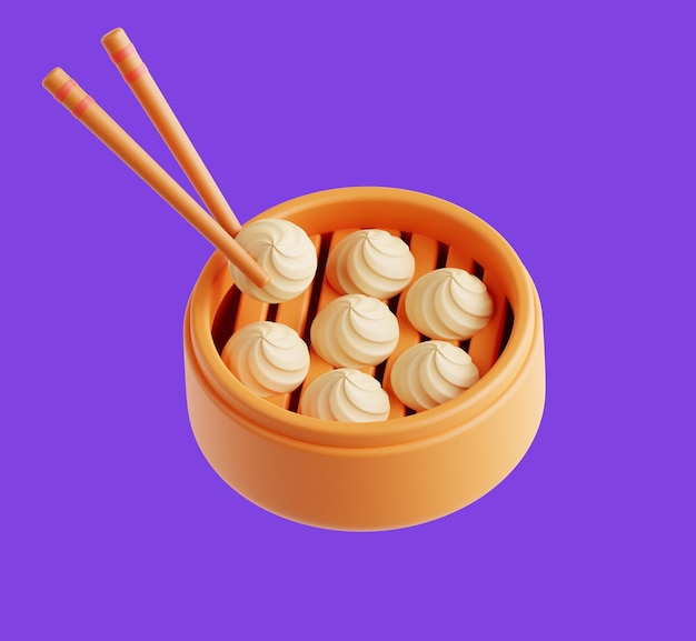 A bowl of dumplings with a stick of chinese food on it.