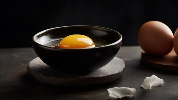 A bowl of egg on a table with a bowl of egg yolks