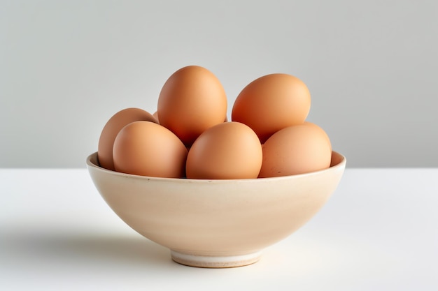 A bowl of eggs on a table