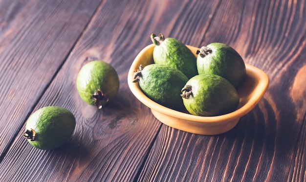 Bowl of feijoa fruits