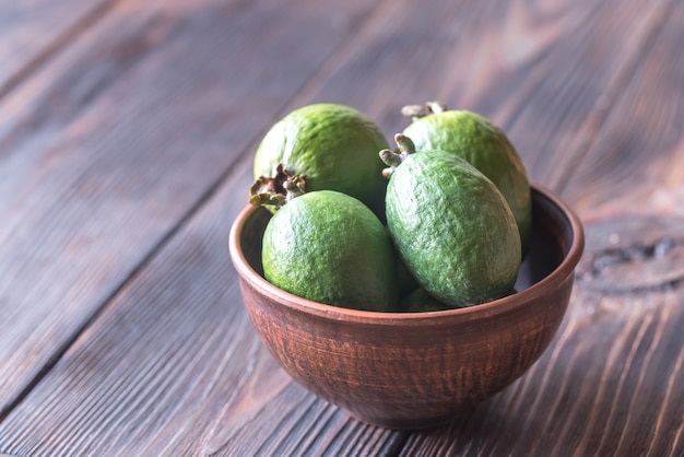 Bowl of feijoa fruits