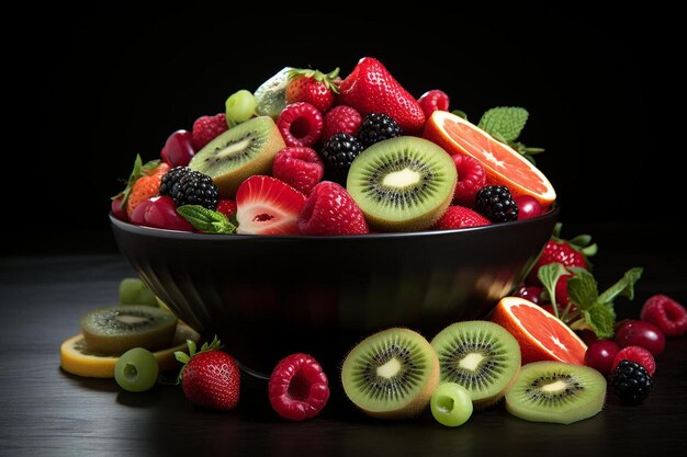 Чаша, наполненная разнообразными фруктами, включая киви Чаша, заполненная различными фруктами, включающими киви