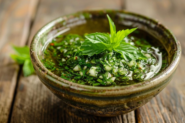 A bowl filled with freshly made green salsa for chilaquiles