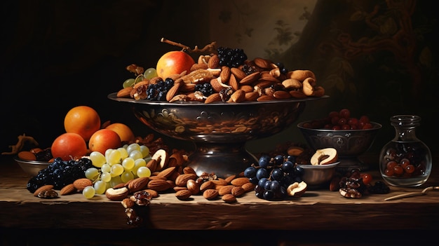 A bowl filled with fruit and nuts