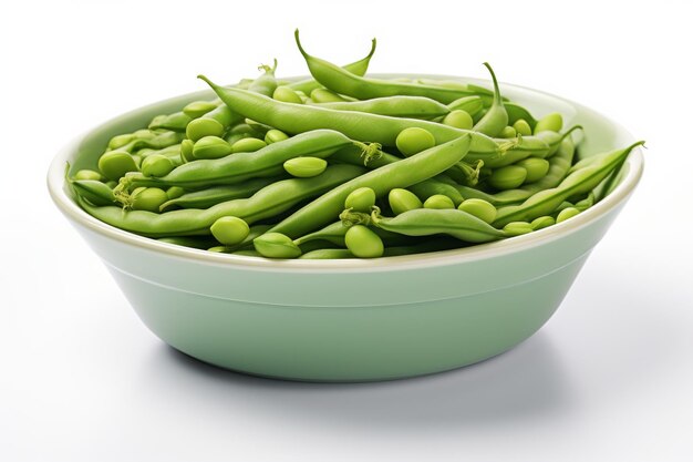 Bowl Filled With Green Beans on White Table On a White or Clear Surface PNG Transparent Background