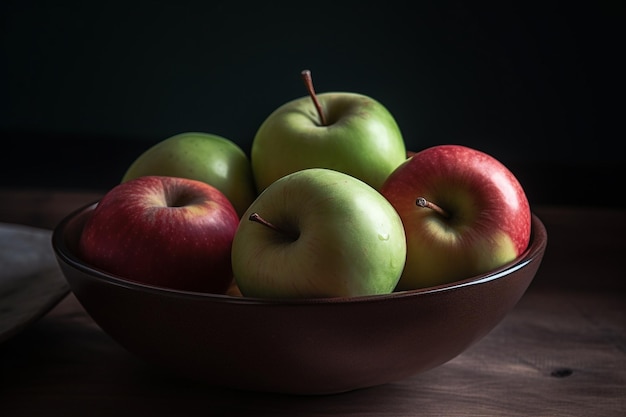 A bowl filled with green and red apples Generative AI