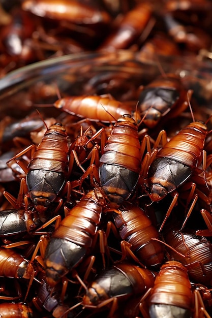 A bowl filled with lots of brown bugs