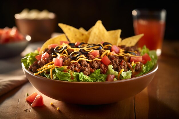 Bowl filled with mouth watering tacos salad