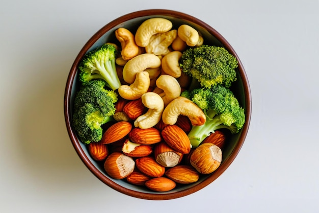 Bowl Filled With Nuts and Broccoli on Table