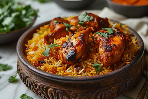 a bowl filled with rice and meat covered in sauce