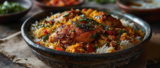 a bowl filled with rice and meat covered in sauce