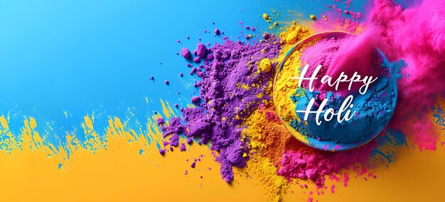 Photo a bowl filled with vibrant holi powder colors set against a colorful background