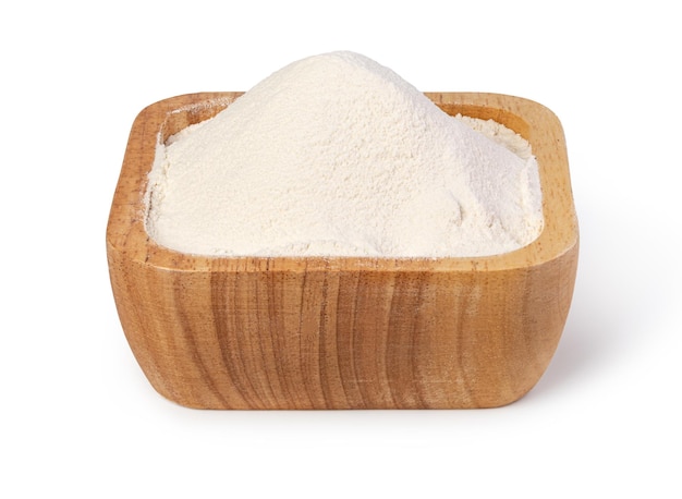 Bowl of flour on white background