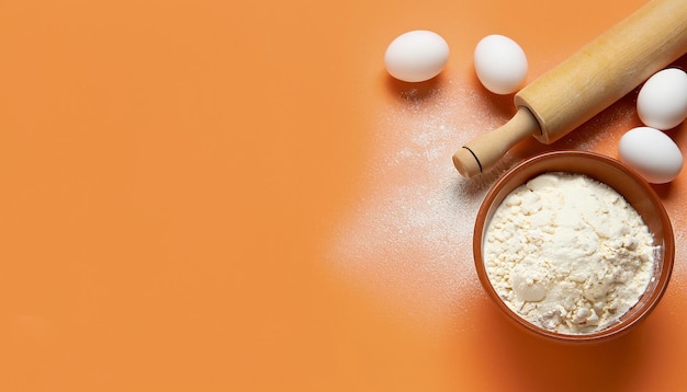 A bowl of flour with a flour on the top.