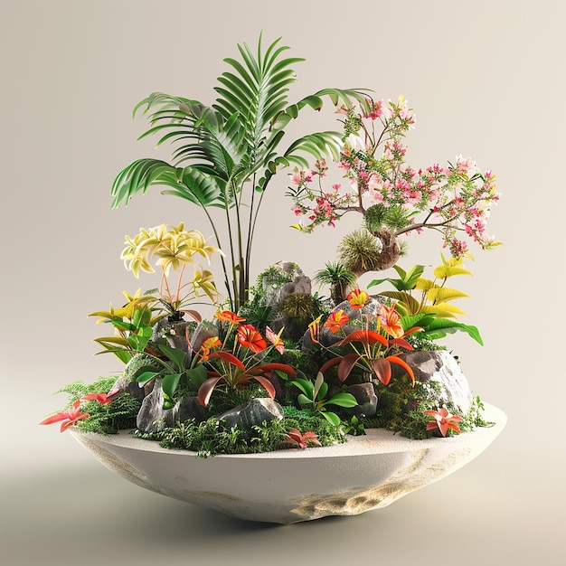 a bowl of flowers with a plant in it