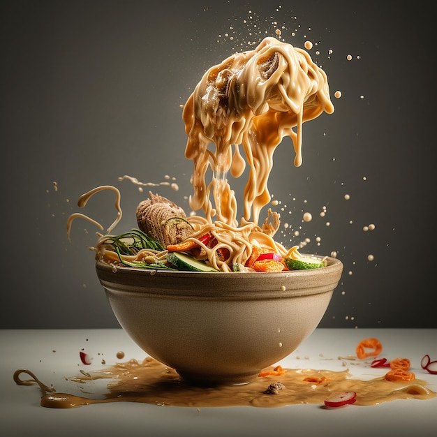 A bowl of flowing noodles