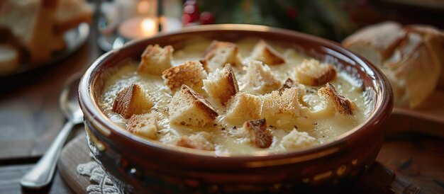 Bowl of Fondue on Table