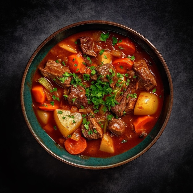 A bowl of food that has the word beef on it