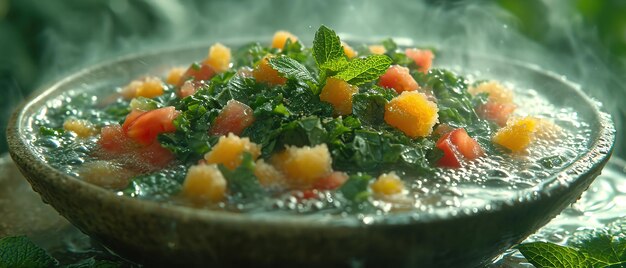 a bowl of food that is sitting on a table