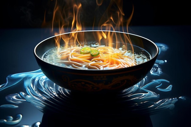 a bowl of food that is on a table