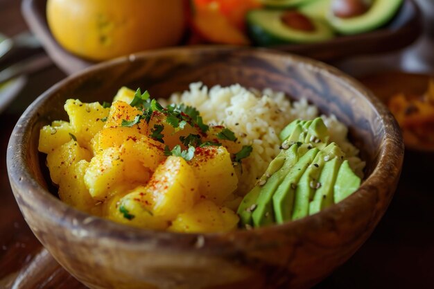 Foto una ciotola di cibo con avocado e ananas