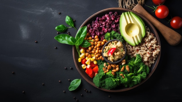 A bowl of food with beans, beans, and vegetables.