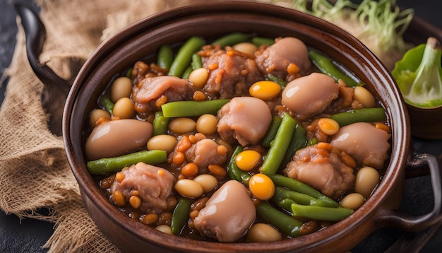 Photo a bowl of food with beans and peas